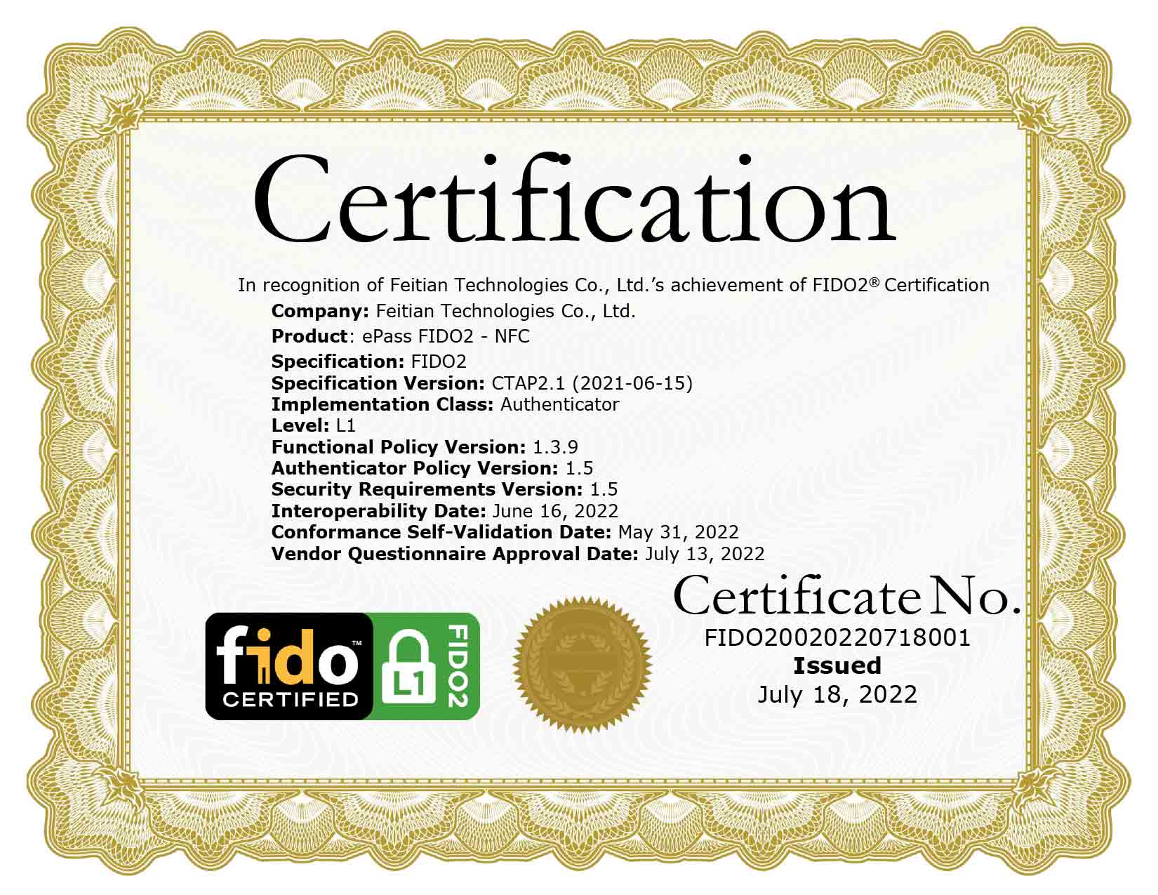 Certified Authenticator Levels - FIDO Alliance